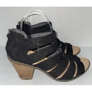 Dr. Scholl’s Sandals Size 9 Black Comfort Faux Suede Gladiator Zipper Block Heel